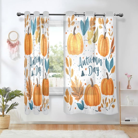 Yayeee Window Curtains Light Filtering 63"x52" Grommet Panel Pair Home Living Room Decor, Pumpkins Pattern