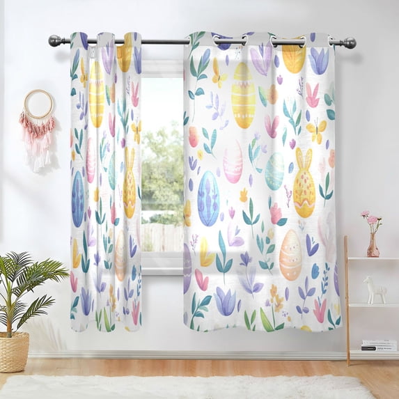 Yayeee Window Curtains Set of 2 for Living Room Light Filtering 63"x52", Purple Easter Eggs