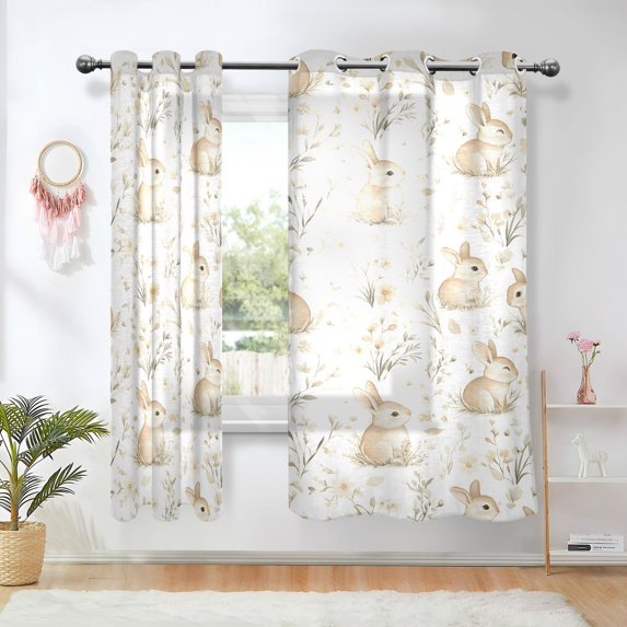 Yayeee Window Curtains Light Filtering 63"x52" Grommet Panel Pair Home Living Room Decor, Rabbit Pattern