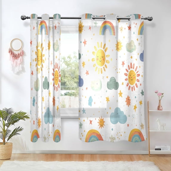 Yayeee Window Curtains Light Filtering 63"x52" Grommet Panel Pair Home Living Room Decor, Rainbows Pattern