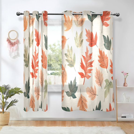 Yayeee Window Curtains Light Filtering 63"x52" Grommet Panel Pair Home Living Room Decor, Red Autumn Leaves