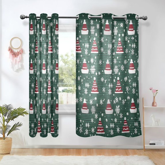 Yayeee Window Curtains Light Filtering 63"x52" Grommet Panel Pair Home Living Room Decor, Red Christmas Trees