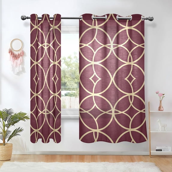 Yayeee Window Curtains Light Filtering 63"x52" Grommet Panel Pair Home Living Room Decor, Red Circles