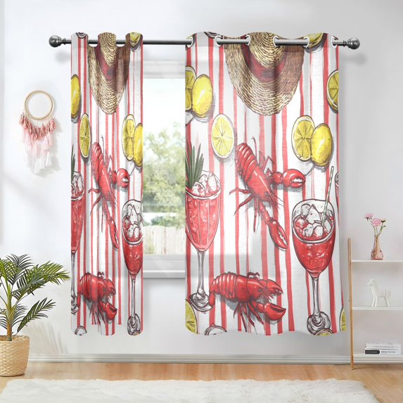 Yayeee Window Curtains Light Filtering 63"x52" Grommet Panel Pair Home Living Room Decor, Red Lobster