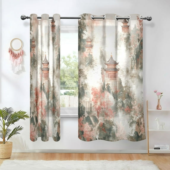 Yayeee Window Curtains Set of 2 for Living Room Light Filtering 63"x52", Red Mountain Pattern