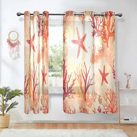 Yayeee Window Curtains Set of 2 for Living Room Light Filtering 63"x52", Red Starfish