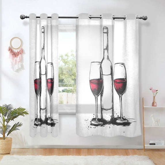 Yayeee Window Curtains Light Filtering 63"x52" Grommet Panel Pair Home Living Room Decor, Red Wine Bottle