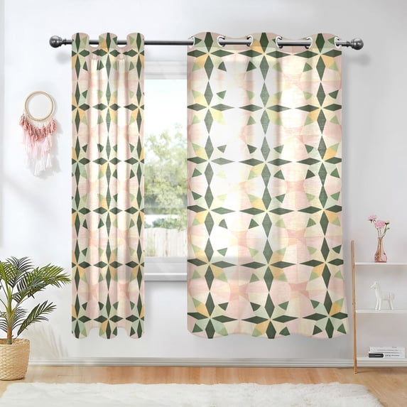 Yayeee Window Curtains Light Filtering 63"x52" Grommet Panel Pair Home Living Room Decor, Retro Black Stars