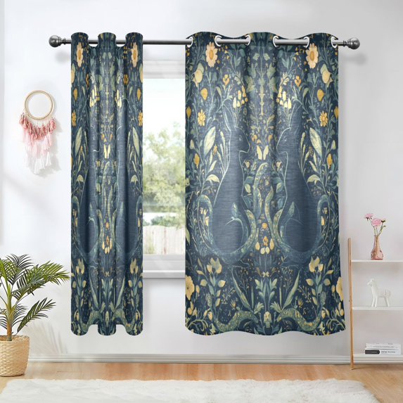 Yayeee Window Curtains Light Filtering 63"x52" Grommet Panel Pair Home Living Room Decor, Shadowy Forest Pattern