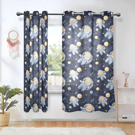 Yayeee Window Curtains Light Filtering 63"x52" Grommet Panel Pair Home Living Room Decor, Space Bear Pattern