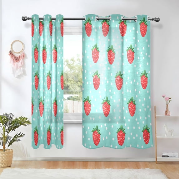 Yayeee Window Curtains Set of 2 for Living Room Light Filtering 63"x52", Strawberry Pattern