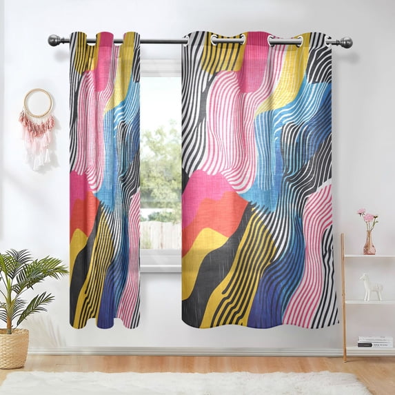 Yayeee Window Curtains Light Filtering 63"x52" Grommet Panel Pair Home Living Room Decor, Stripes Pattern