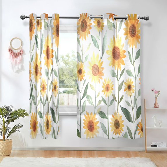 Yayeee Window Curtains Set of 2 for Living Room Light Filtering 63"x52", Sunflowers and Leaves Pattern