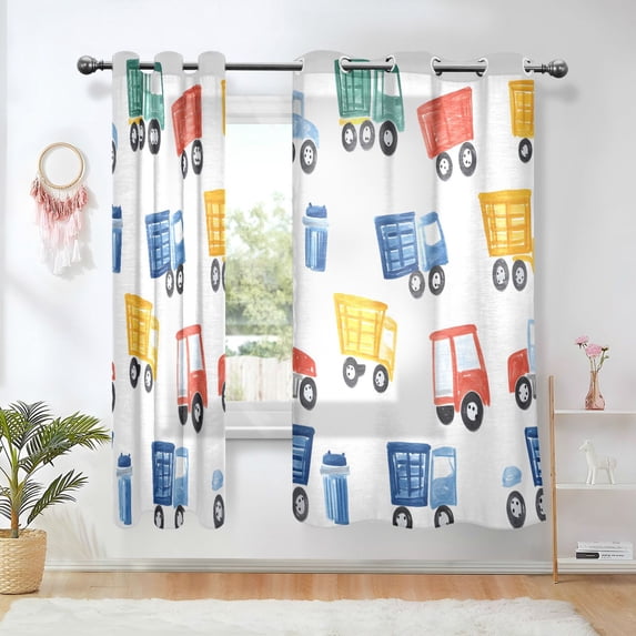Yayeee Window Curtains Set of 2 for Living Room Light Filtering 63"x52", Truck Pattern