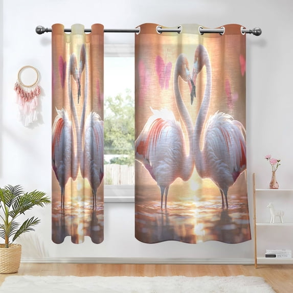 Yayeee Window Curtains Light Filtering 63"x52" Grommet Panel Pair Home Living Room Decor, Two Flamingos Love
