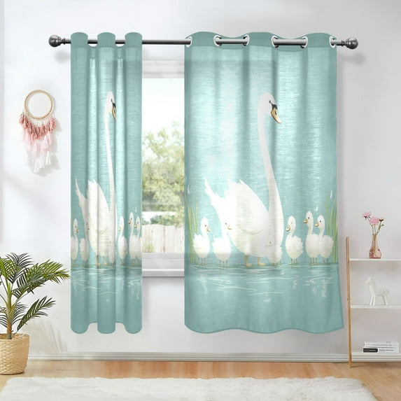 Yayeee Window Curtains Set of 2 for Living Room Light Filtering 63"x52", White Cartoon Swan