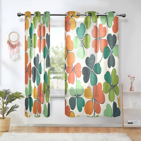 Yayeee Window Curtains Light Filtering 63"x52" Grommet Panel Pair Home Living Room Decor, White Clover Pattern