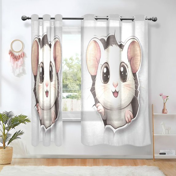 Yayeee Window Curtains Light Filtering 63"x52" Grommet Panel Pair Home Living Room Decor, White Mouse