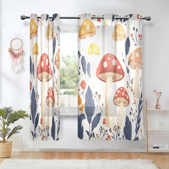 Yayeee Window Curtains Light Filtering 63"x52" Grommet Panel Pair Home Living Room Decor, White Mushroom