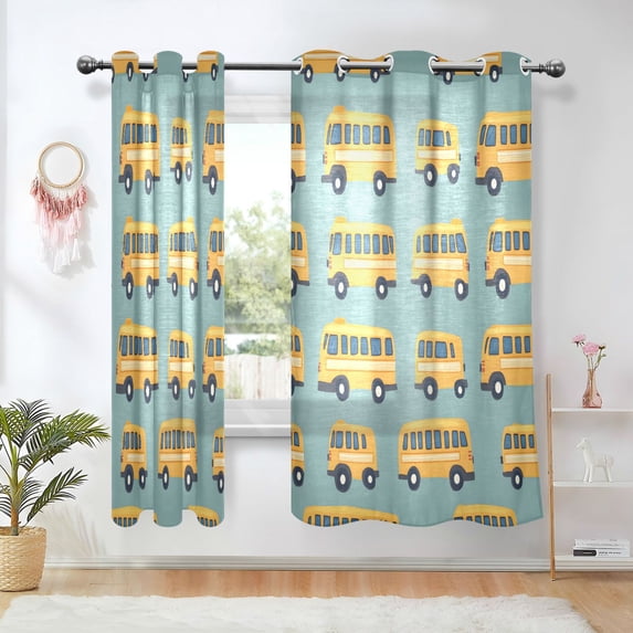 Yayeee Window Curtains Set of 2 for Living Room Light Filtering 63"x52", Yellow Car Pattern