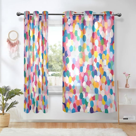 Yayeee Window Curtains Light Filtering 63"x52" Grommet Panel Pair Home Living Room Decor, Yellow Colorful Circles