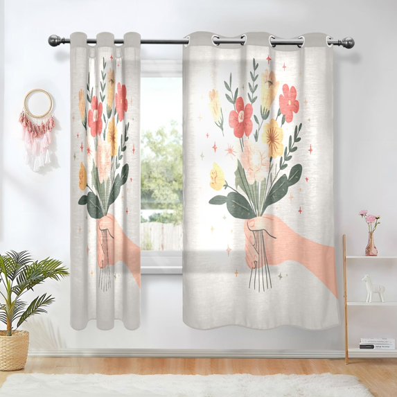 Yayeee Window Curtains Set of 2 for Living Room Light Filtering 63"x52", Yellow Cute Flower