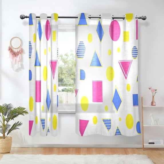 Yayeee Window Curtains Set of 2 for Living Room Light Filtering 63"x52", Yellow Retro Round