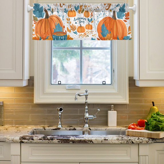 Yayeee Window Valance for Kitchen Farmhouse Rod Pocket Big Pumpkins Short Curtain for Living Room