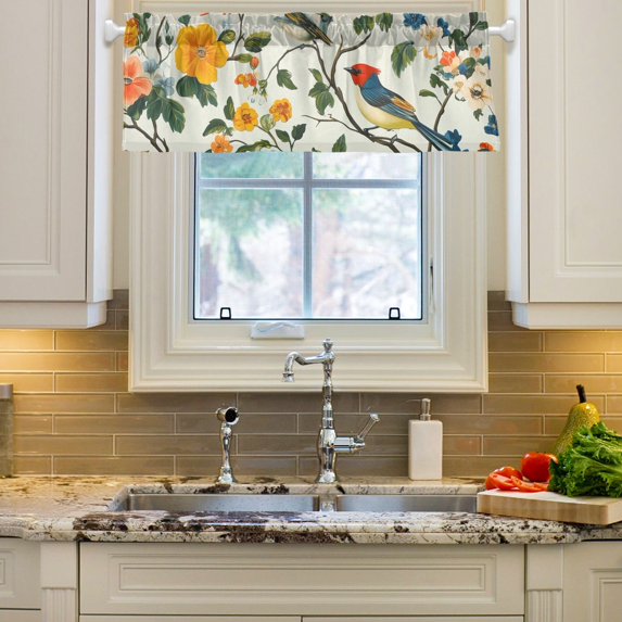Yayeee Window Valance for Kitchen Farmhouse Rod Pocket Green Floral Pattern Short Curtain for Living Room