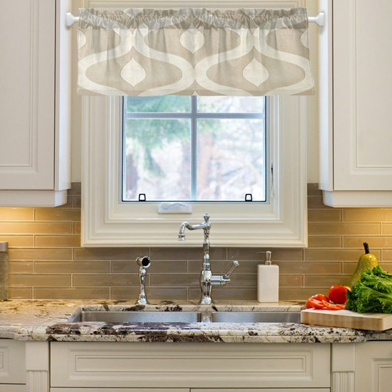 Yayeee Window Valance for Kitchen Farmhouse Rod Pocket Light Brown Pattern Short Curtain for Living Room