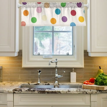 Yayeee Window Valance for Kitchen Farmhouse Rod Pocket Polka Dot Short Curtain for Living Room