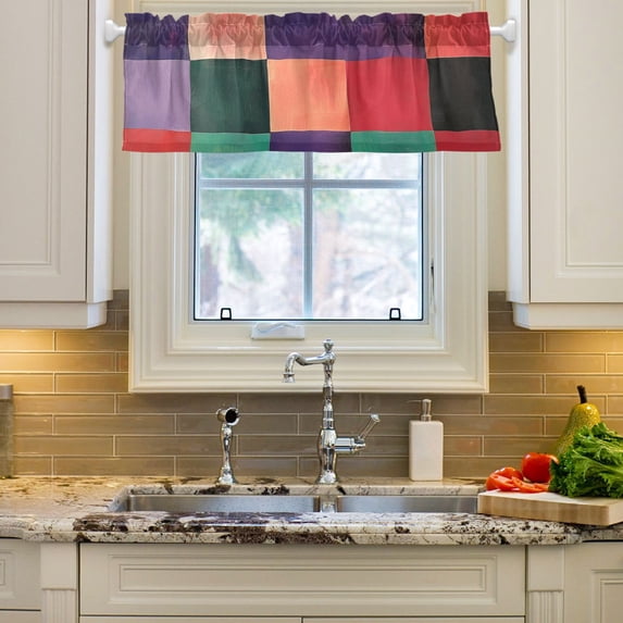 Yayeee Window Valance for Kitchen Farmhouse Rod Pocket Red and Purple Paid Pattern Short Curtain for Living Room