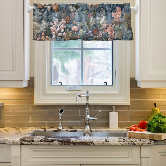 Yayeee Window Valance for Kitchen Farmhouse Rod Pocket Sea Plants Pattern Short Curtain for Living Room