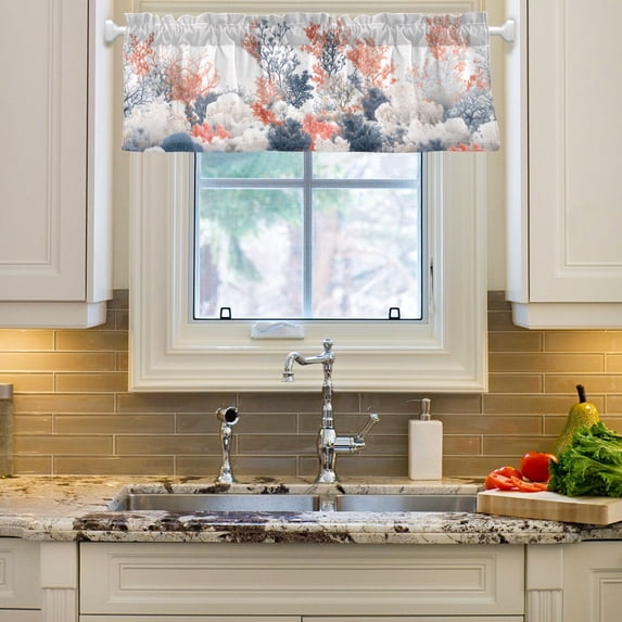 Yayeee Window Valance for Kitchen Farmhouse Rod Pocket White Sea Plants Short Curtain for Living Room