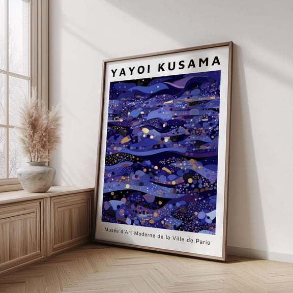 Yayoi Kusama Blue Dot Art Midnight Wave Pattern Modern Museum Style Paris Gallery Decor Poster Wall Art Print