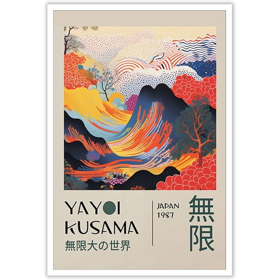 Yayoi Kusama Canvas Wall Art Abstract Sea Waves Posters Retro Nature Scenic Prints Painting Japanese Wall Art Gallery Exhibition Wall Decor For Living Room Bedroom Office 12x16in Unframed