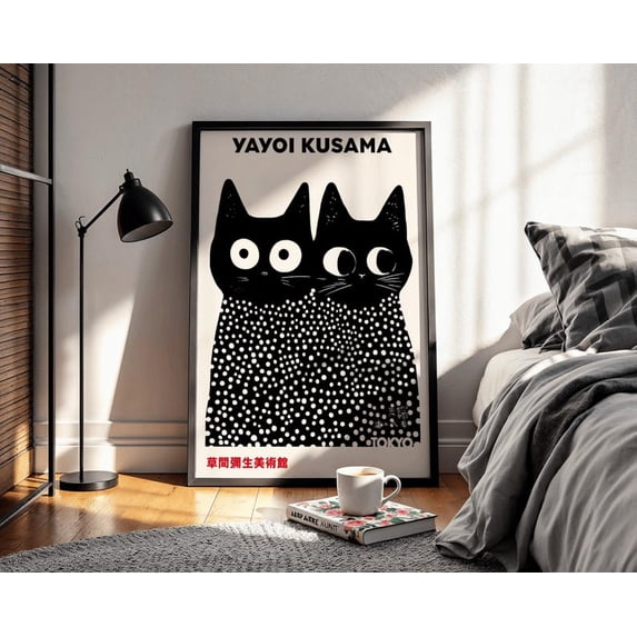Yayoi Kusama Inspired Cats Poster Modern Pop Art Black Cat Artwork 24x36 UNFRAMED