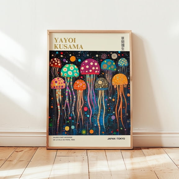 Yayoi Kusama Jellyfish Poster Jellyfish Art Print Kusama-inspired Poster Jellyfish With Colorful Spots Modern Pop Art Colorful Jellyfish Wall Art, Poster Only