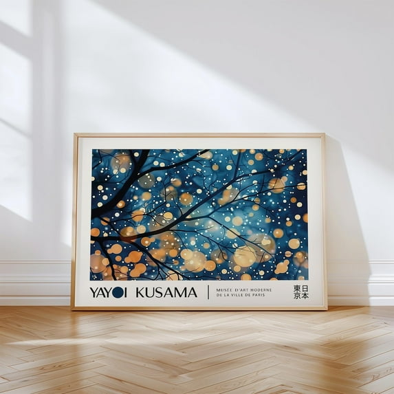 Yayoi Kusama Modern Abstract Dots Print Night Sky Print Starry Night Poster For Living Room Horizontal Above Bed, Sofa Wall Art Wall Art, Modern Wall Decor, 12x18 UNFRAMED