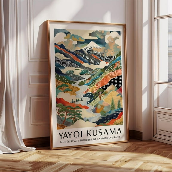 Yayoi Kusama Mount Fuji Print Japanese Mountain Landscape Poster Colourful Modern Art For Living Room, Bedroom Or Office Wall Art, Modern Wall Decor, 12x18 UNFRAMED
