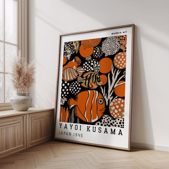 Yayoi Kusama Orange Fish Polka Dot Modern Art Ocean Coral Reef Japan 1945 Poster Wall Art Print