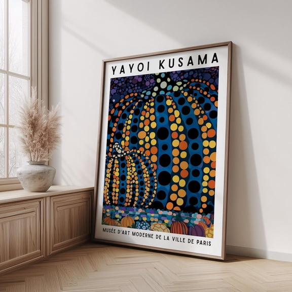 Yayoi Kusama Paris Museum Exhibition Blue Orange Pumpkin Wall Art Japanese Polka Dot Modern Gallery Decor Wall Art Print