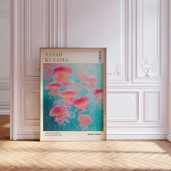 Yayoi Kusama Pink Jellyfish Poster Japanese Wall Decor Pink Medusas Illustration Modern Art Print 24x36 UNFRAMED