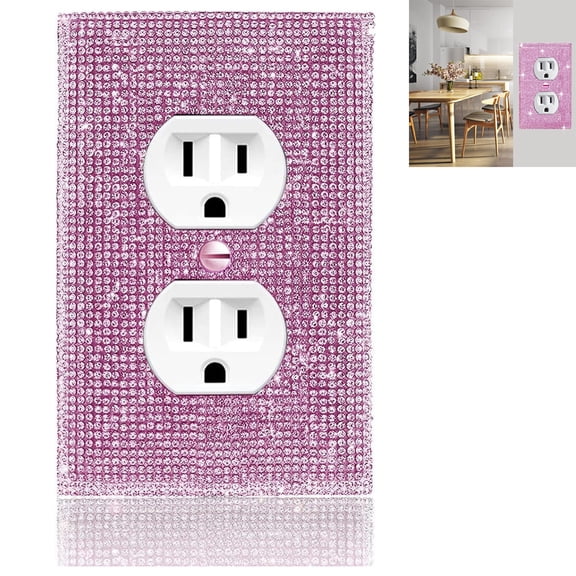 Yayun 1 Pcs Light Pink Shiny Rhinestones Cover, Wall Switch Cover, Wall Plate Cover Decorative, Bling Switch Cover Includes, 1 Duplex Light Plate Switch, 4.5" x 2.8"