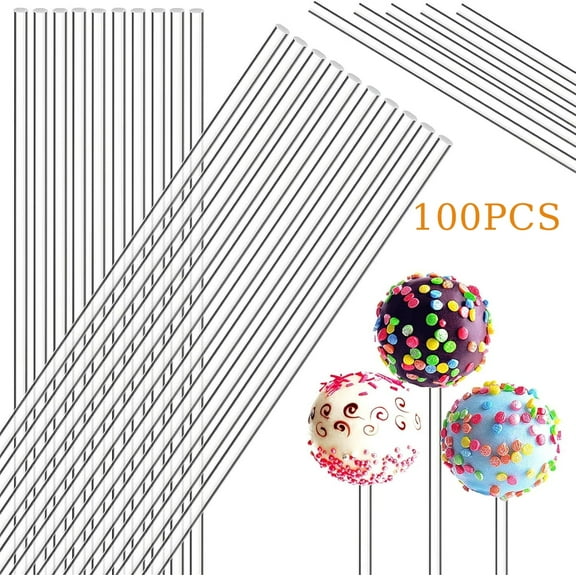 Yayun 10 in Acrylic Lollipop Sticks, Plastic Rods Dowel Rods, Cake Stick, Round Clear Dowel Rods for Cupcake Toppers Candy Dessert Chocolate DIY Projects (100Pcs)