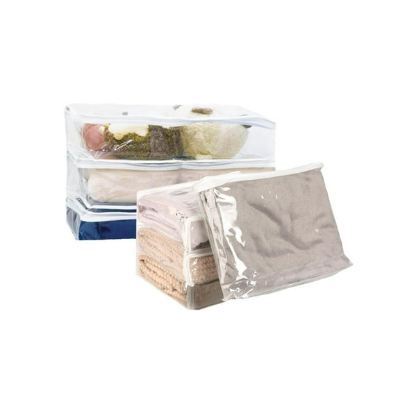 Yayun 15x11x3.9In Clear Zippered Storage Bags,6Pack Reusable Plastic Sheet Organizer,Durable White Closet Storage Containers for Pillow,Bed Sheet Organizer