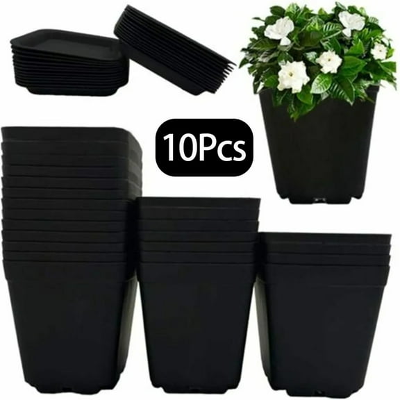 Yayun 2.75'' x 2.57'' Rectangular Black Plastic Nursery Pots with Saucers (10 Count)