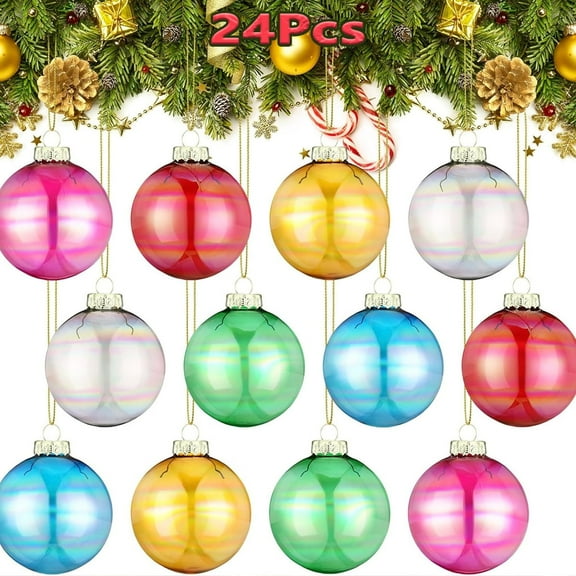 Yayun 24 Pcs Christmas Colored Ornaments Transparent Rainbow Ball, Hanging Decorations Plastic Shatterproof Ball for Xmas Tree Holiday Wedding Party Decor (2.36 inch, Multicolor)