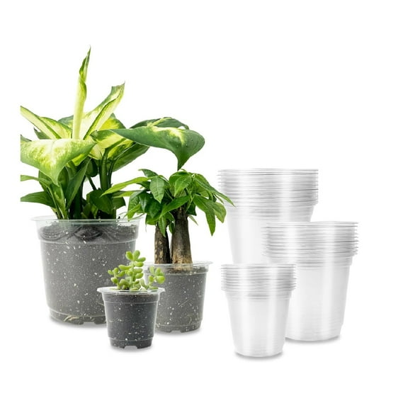 Yayun 30Pack Flexible Plastic Plant Pots,Clear Durable Seed Starter Pots,Variety Pack Flower Planter with Drainage Holes,Seed Starting Pot for Flower(3 Size)