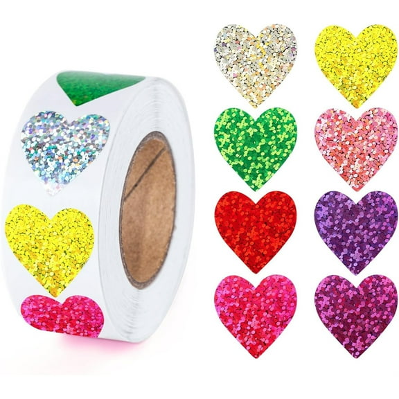 Yayun 500Pcs Shiny Heart Stickers, 8 Colors Heart Stickers, 1inch Self-Adhesive Incentive Stickers for Birthday Wedding Party Decor, School Classroom Teachers Supplies